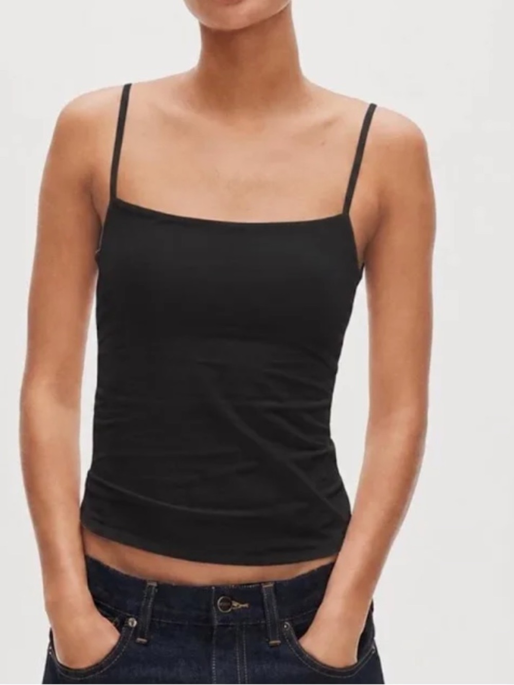 J. Crew Black Stretch Cotton Tank Top with Shelf Bra CO029 Xsmall